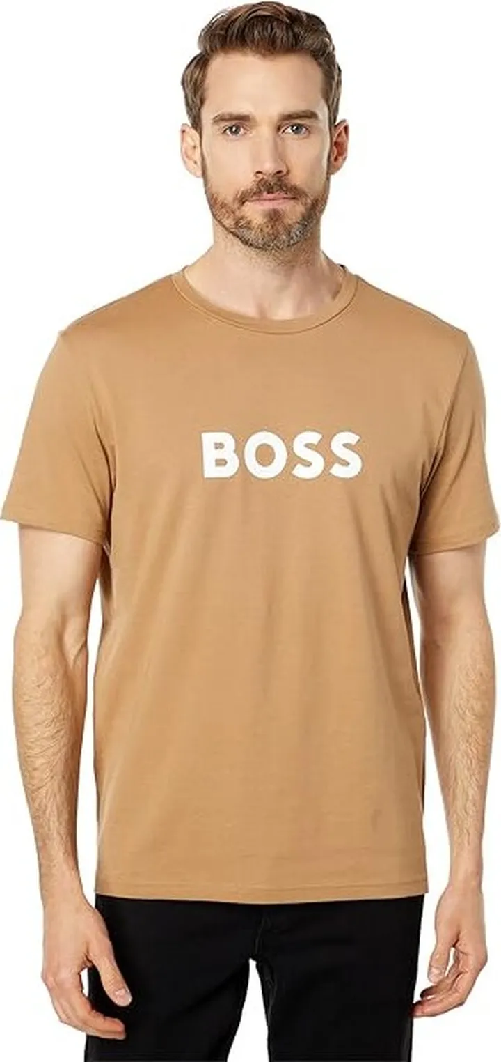BOSS Big Logo Cotton Short Sleeve T-Shirt (Medium Beige) Men's Clothing