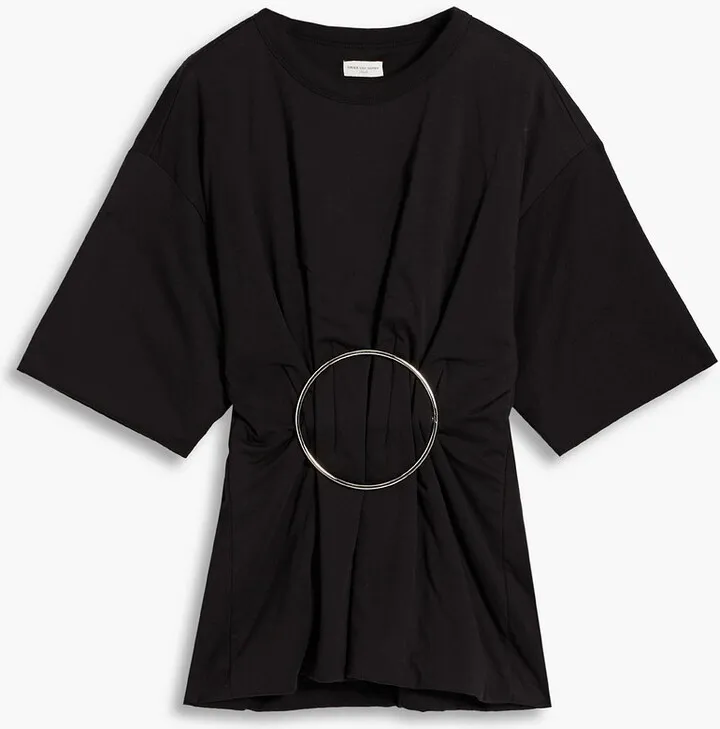 Gathered embellished cotton-blend jersey T-shirt