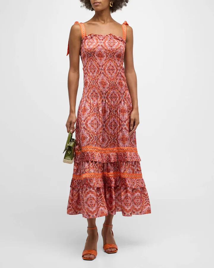 Sia Smocked Ruffle-Tiered Midi Dress
