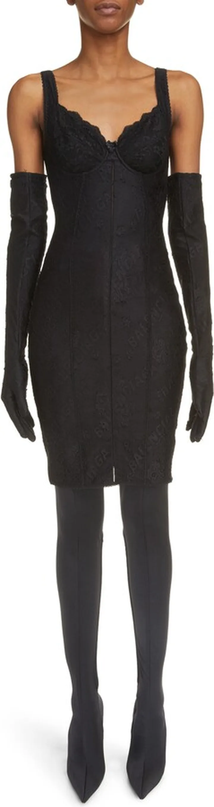 Logo Stretch Lace Bustier Dress