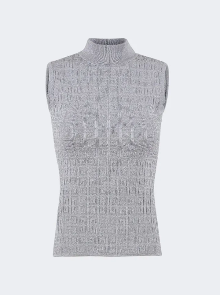 Sleeveless Turtleneck Top Silver