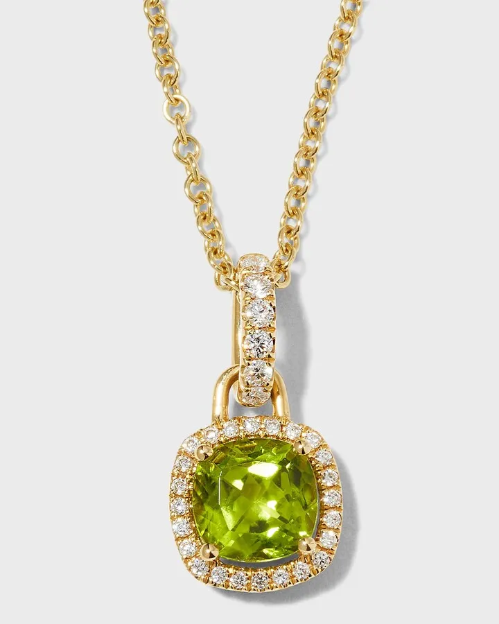 Kiki Diamond Mini Cushion Peridot Pendant Necklace in Yellow Gold