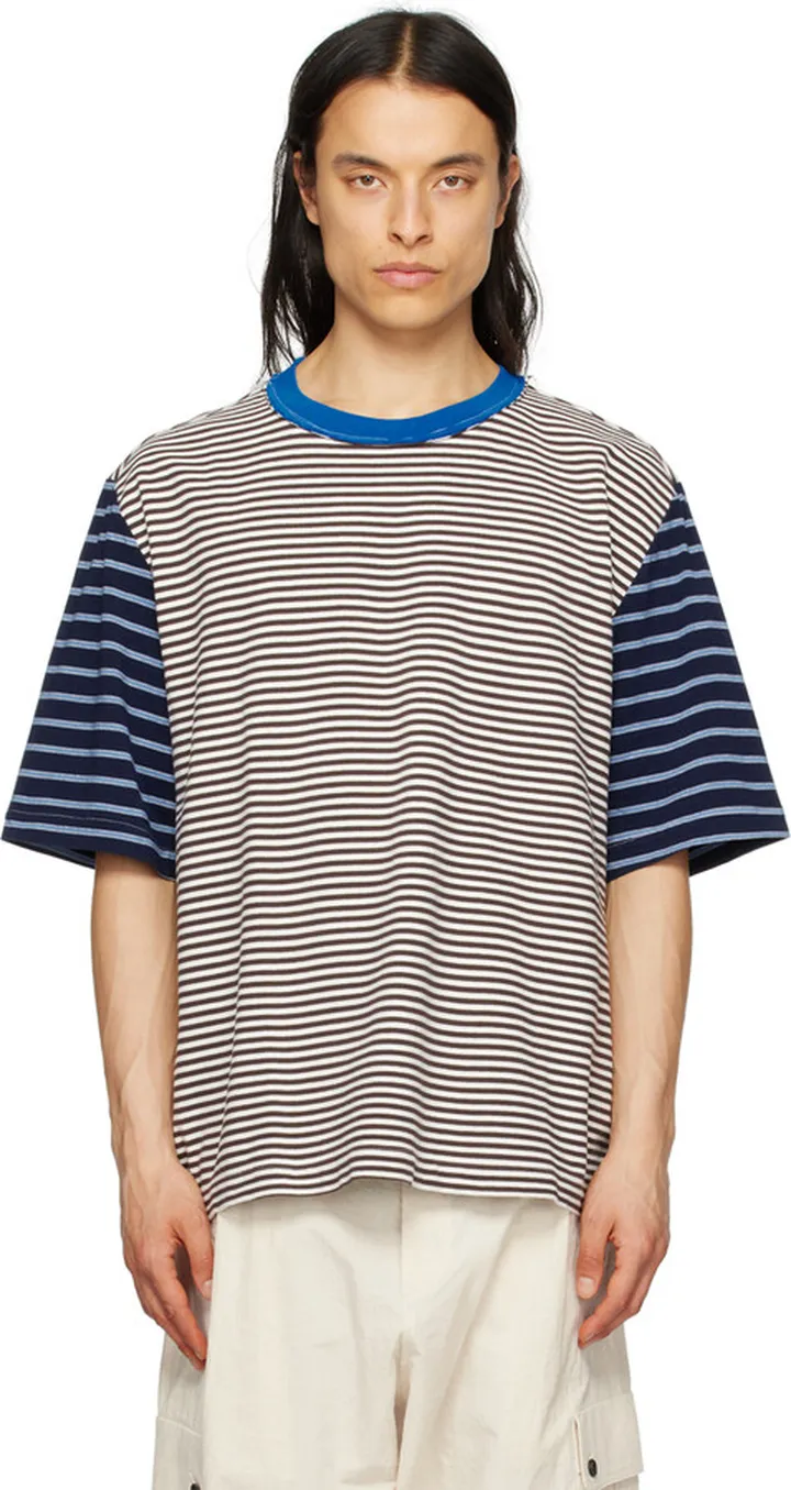 Camiel Fortgens White & Brown Striped T-Shirt
