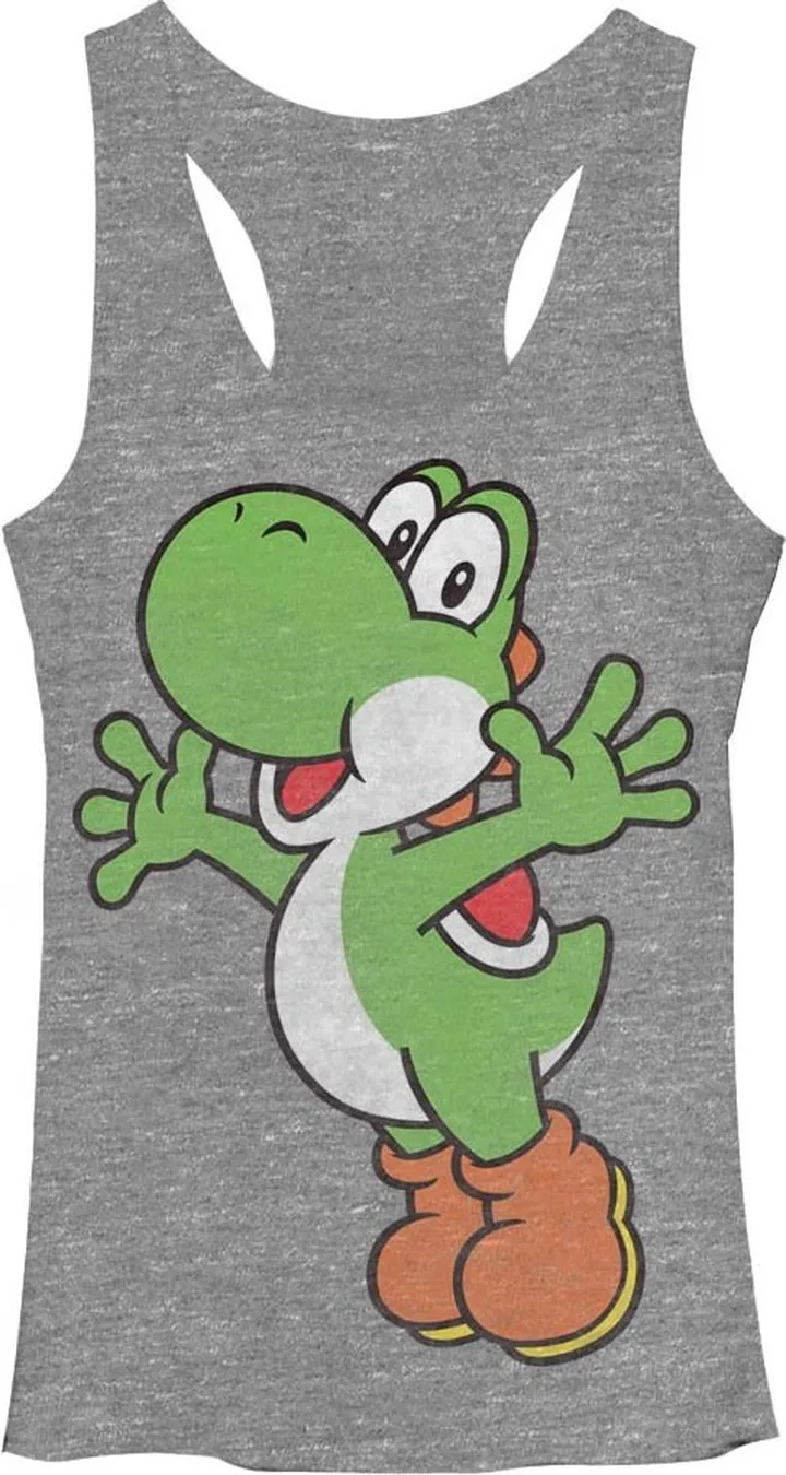 Women's Nintendo Mario Sidekick Yoshi Racerback Tank Top - Gray Heather - Small