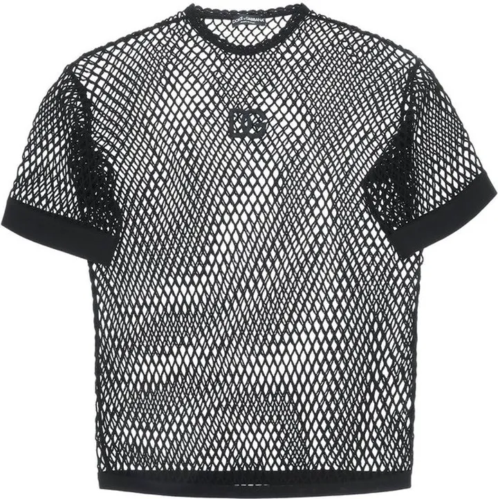Dolce & Gabbana Logo Patch Mesh Crewneck T-Shirt