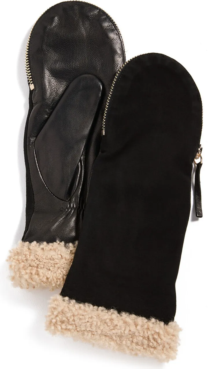 Carolina Amato Shearling Cuff Mittens