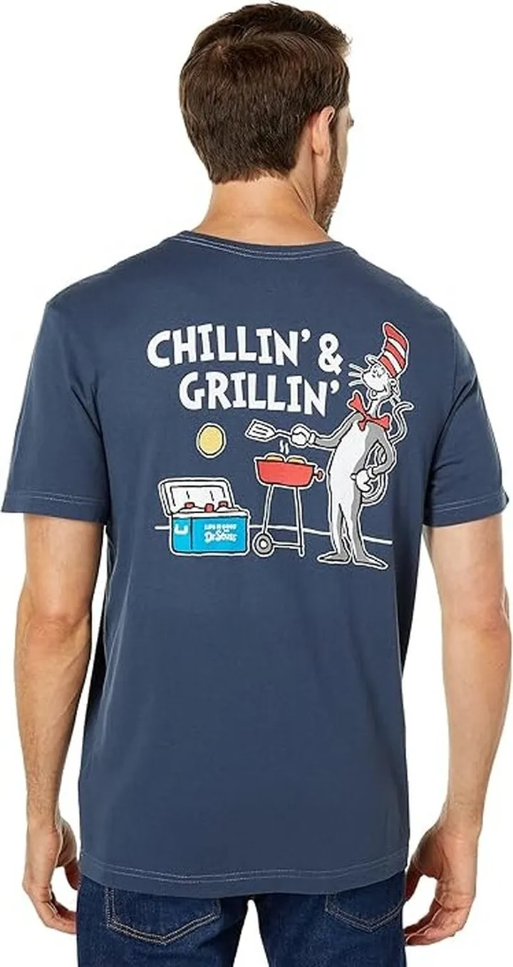 Life is Good Cat In The Hat Chillin' Grillin' Tee (Darkest Blue) Men's Clothing