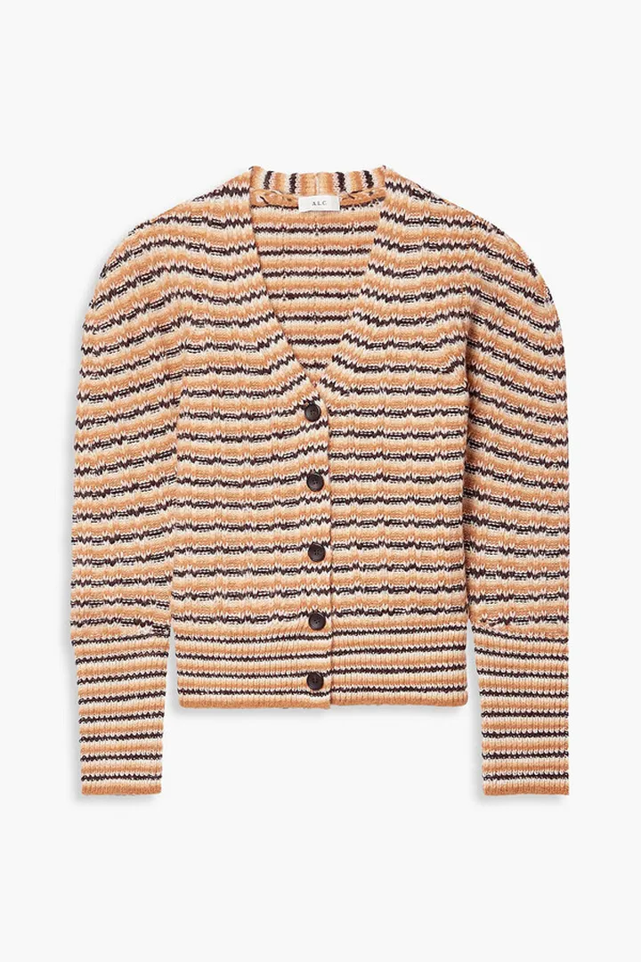 Rebekah striped ribbed wool-blend cardigan