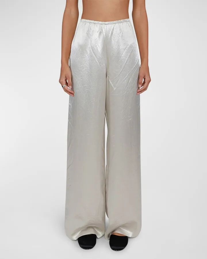 Gil Crushed Satin Wide-Leg Pants