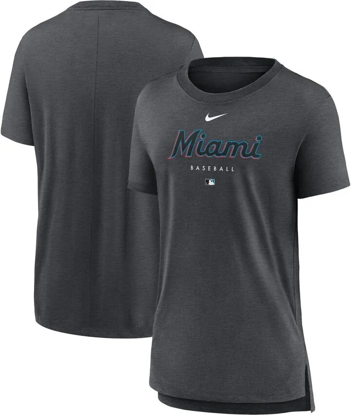 Women's Nike Heather Charcoal Miami Marlins Authentic Collection Early Work Tri-Blend T-shirt