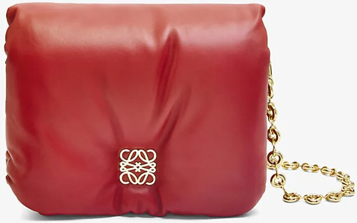 Womens Red Puffer Goya Padded Leather Shoulder bag
