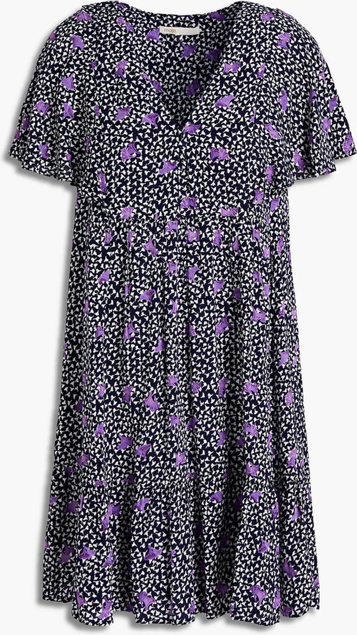 Gathered floral-print crepe mini dress