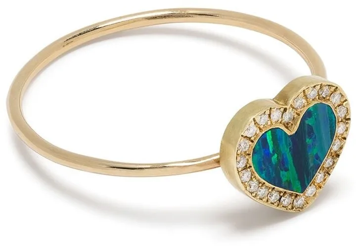 18kt Yellow Gold Diamond And Opal Heart Ring