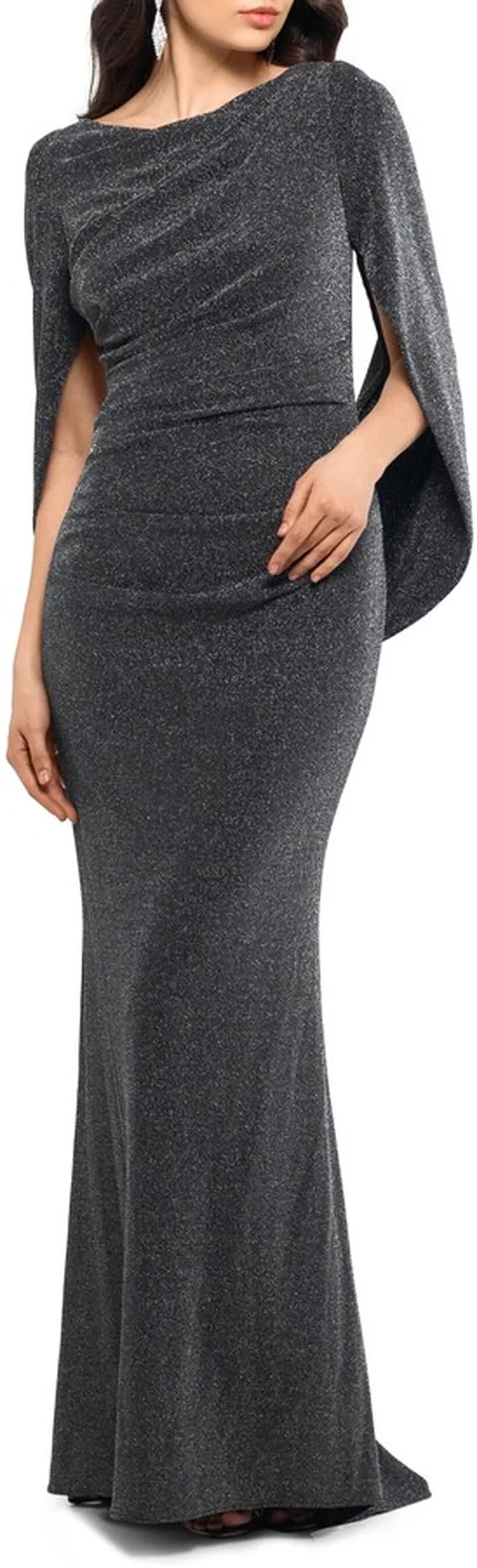 Metallic Drape Back Trumpet Gown