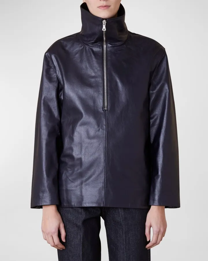 Alexa Sheep Leather Mock-Neck Jacket