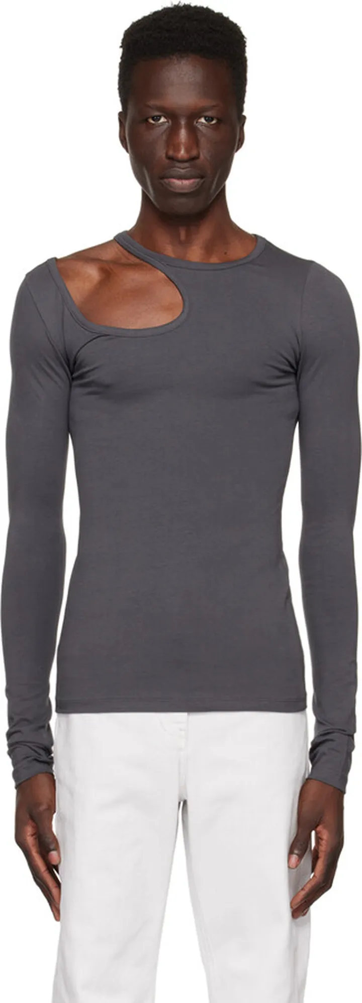 LOW CLASSIC Gray Curve Hole Long Sleeve T-Shirt