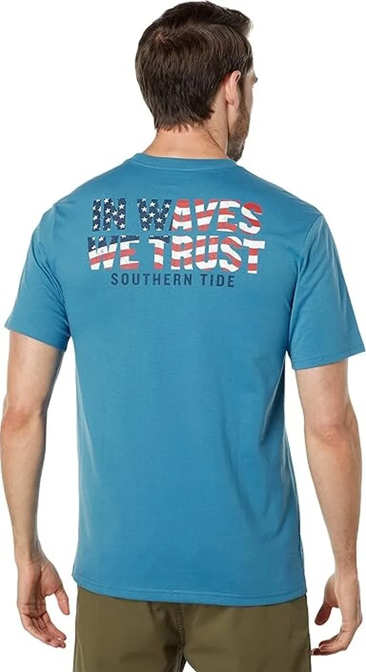 Southern Tide In Waves We Trust T-Shirt (Deep Water) Men's Clothing