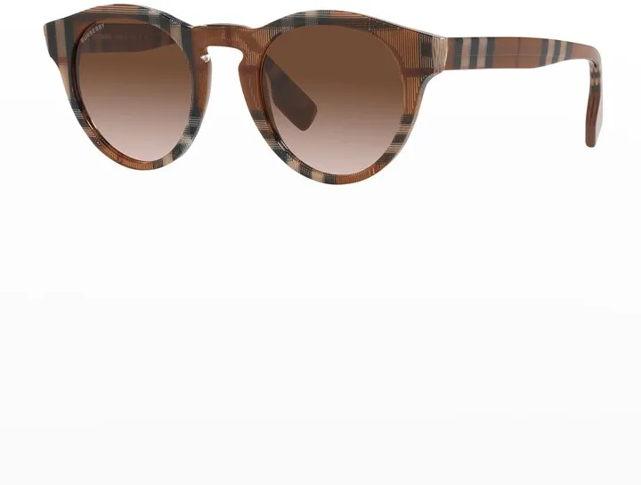 Allover Check Round Acetate Sunglasses