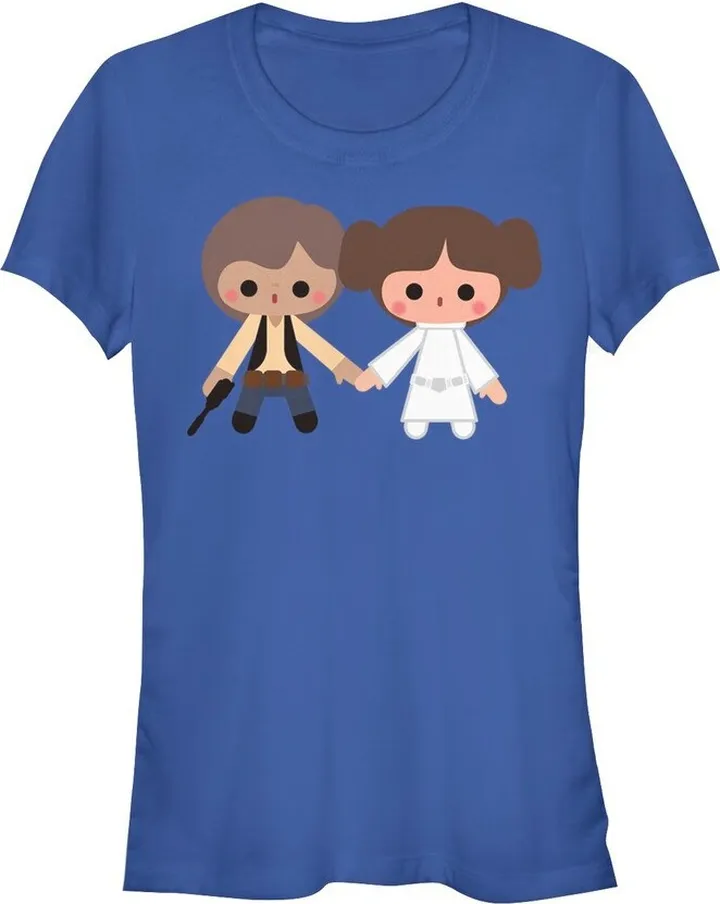 Junior's Star Wars Cute Cartoon Han Leia Love T-Shirt - Royal Blue - Medium