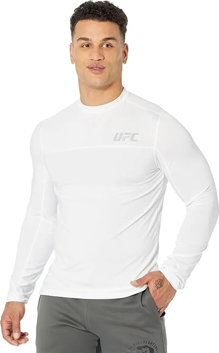 UFC Long Sleeve Crew Neck Tee (White) Men's Clothing