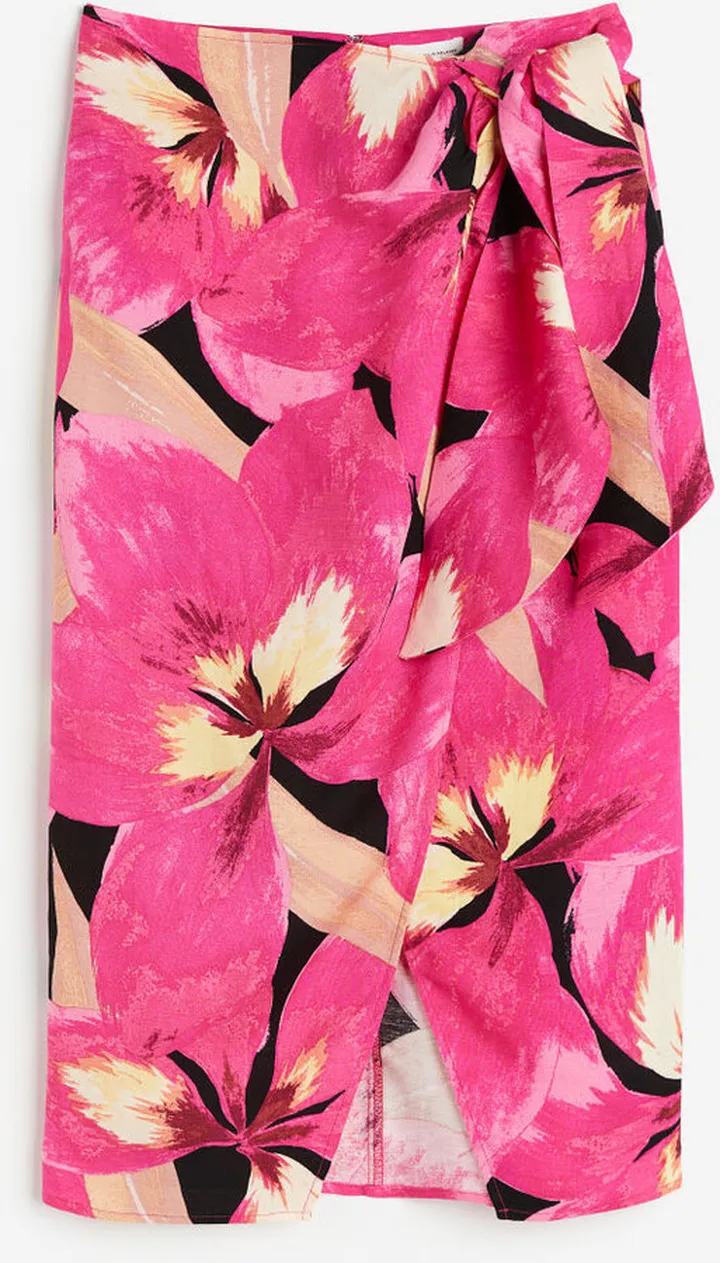 Linen-blend Wrap-front Skirt
