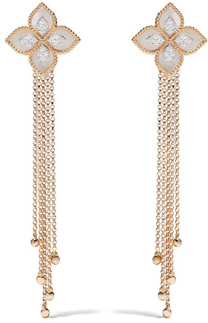 18kt rose gold Princess Flower mother-of-pearl and diamond earrings