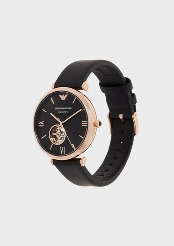 Automatic Black Leather Watch