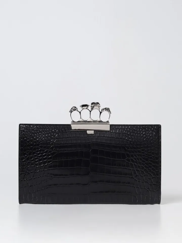Alexander McQueen Four Ring Pouch in crocodile print leather