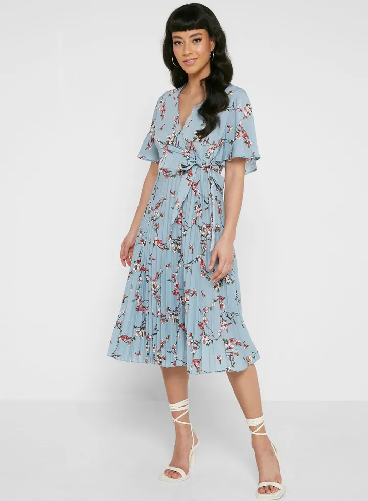 Floral Print Tie Detail Skater Dress