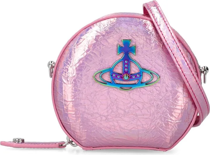 Mini round iridescent faux leather bag