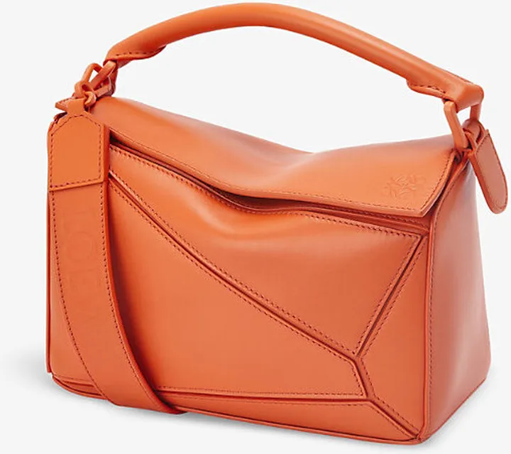 Womens Orange Puzzle Small Leather Shoulder bag