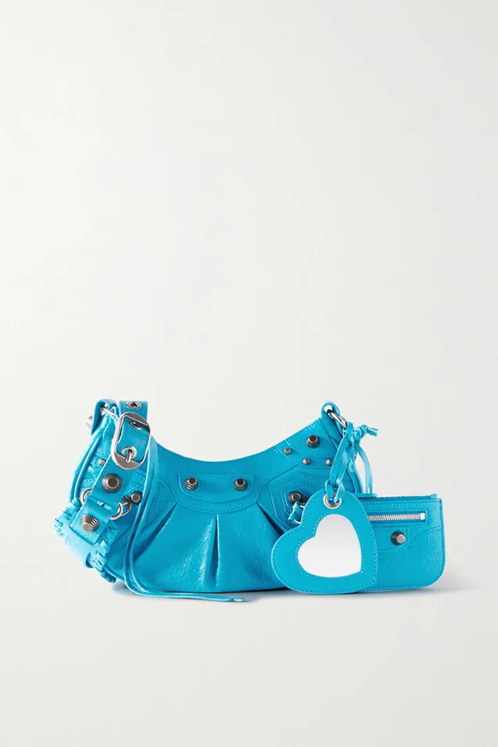 Balenciaga - Cagole Xs Studded Crinkled-leather Shoulder Bag - Blue