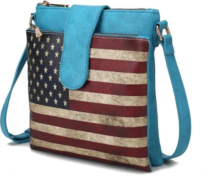 MKF Collection by Mia K Josephine Vegan Leather Women’s Flag Crossbody Bag - Blue
