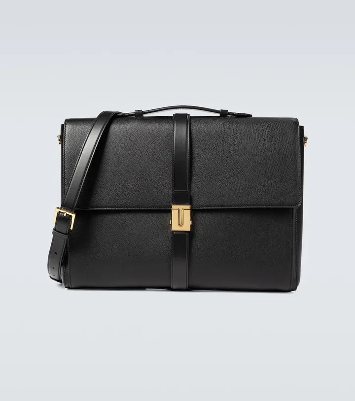 Grained leather T clasp briefcase