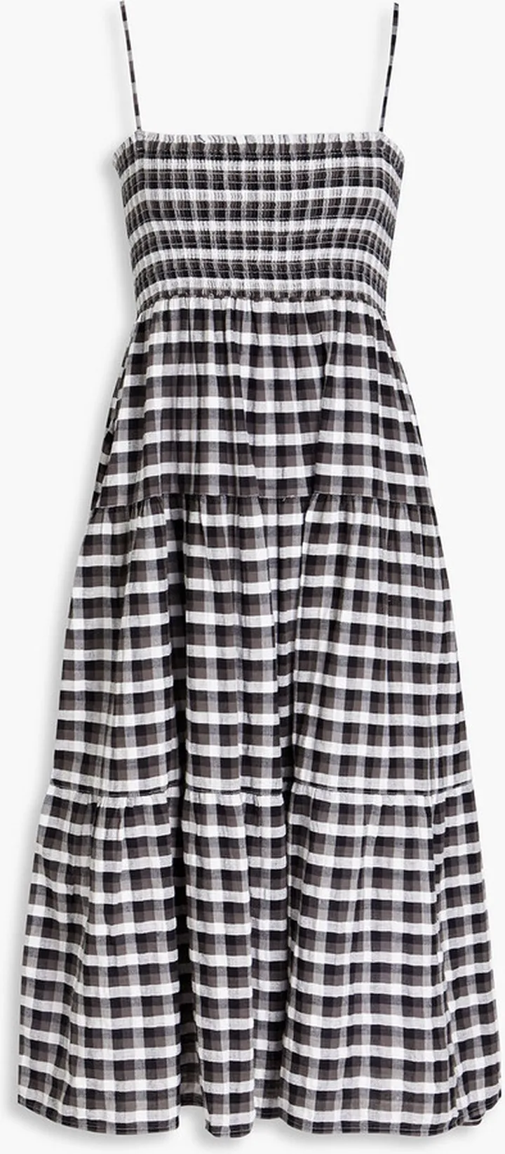 Portofino shirred gingham cotton-jacquard midi dress