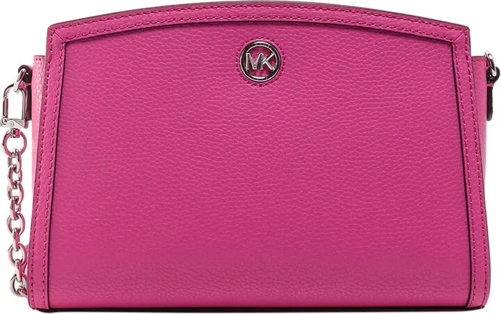 Leather shoulder bag with metal monogram