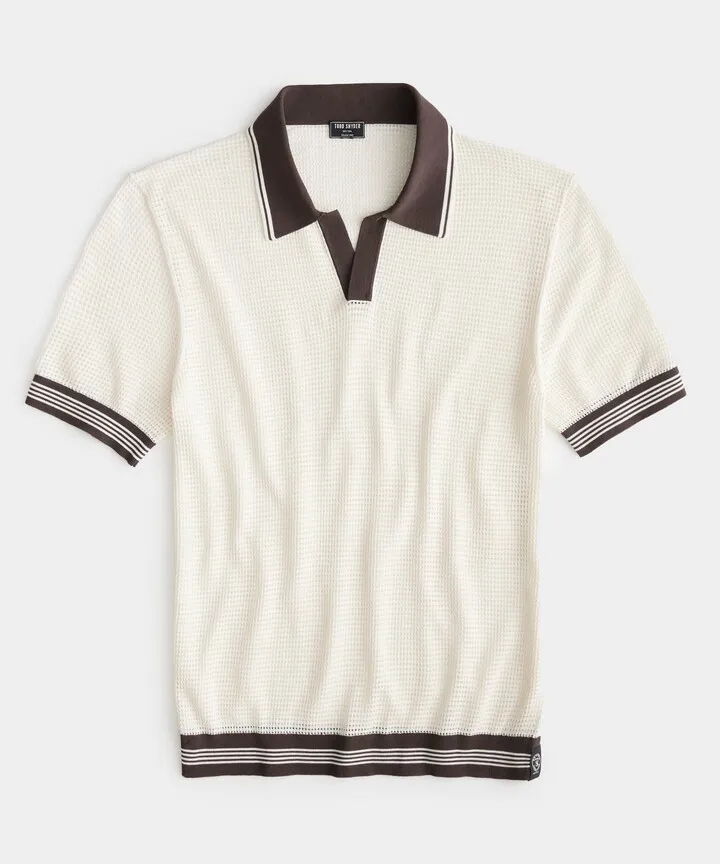 Tipped Cotton-Nylon Mesh Polo in Bisque
