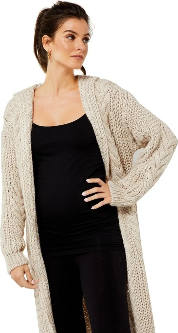 Pietro Brunelli Maternity Hooded Sweater Coat-Tan-L