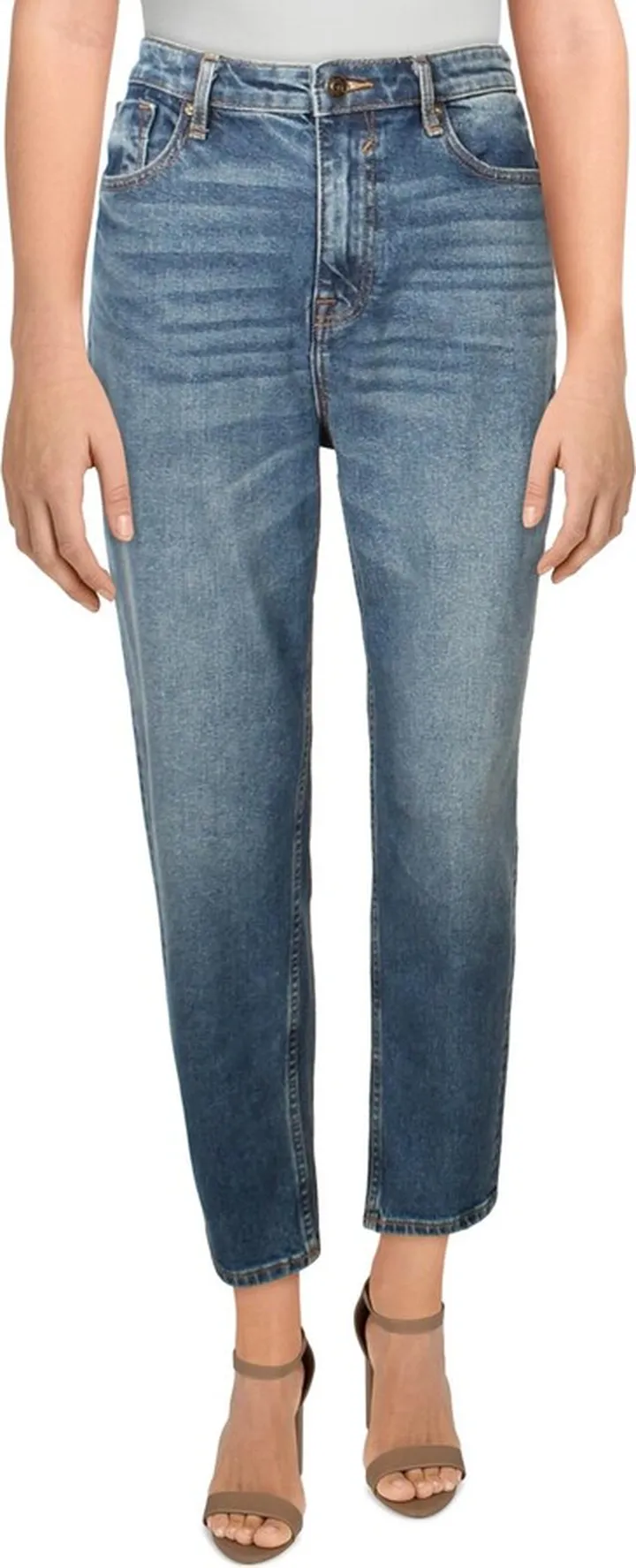 Womens Medium Wash Tapered Boyfriend Jeans