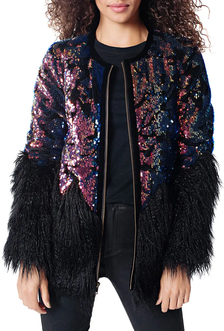 Sequin Shimmer Faux-Fur Coat - Inclusive Sizing