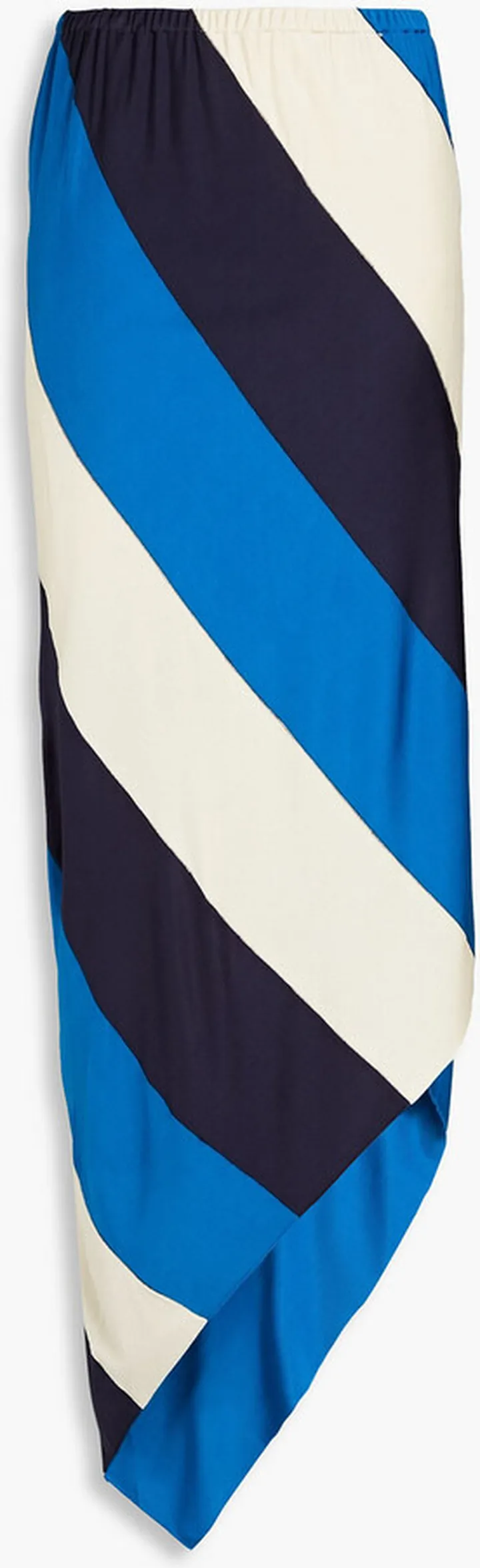 Asymmetric striped satin-jersey midi skirt