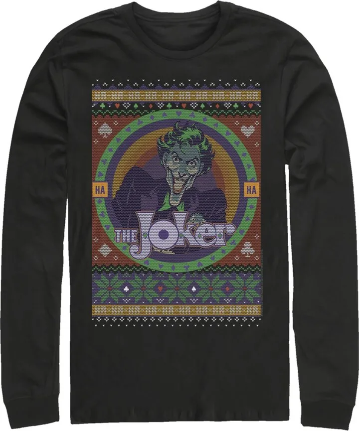 Men's Batman Ugly Christmas Joker Long Sleeve Shirt - Black - Medium