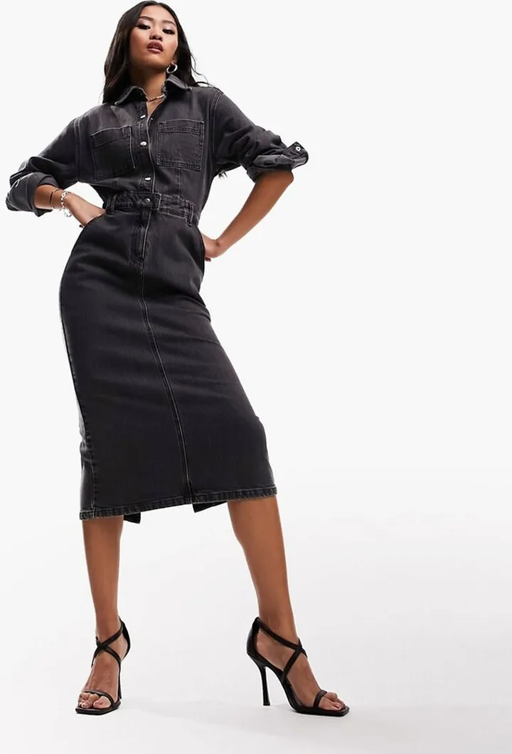 ASOS DESIGN denim midi dress in washed black