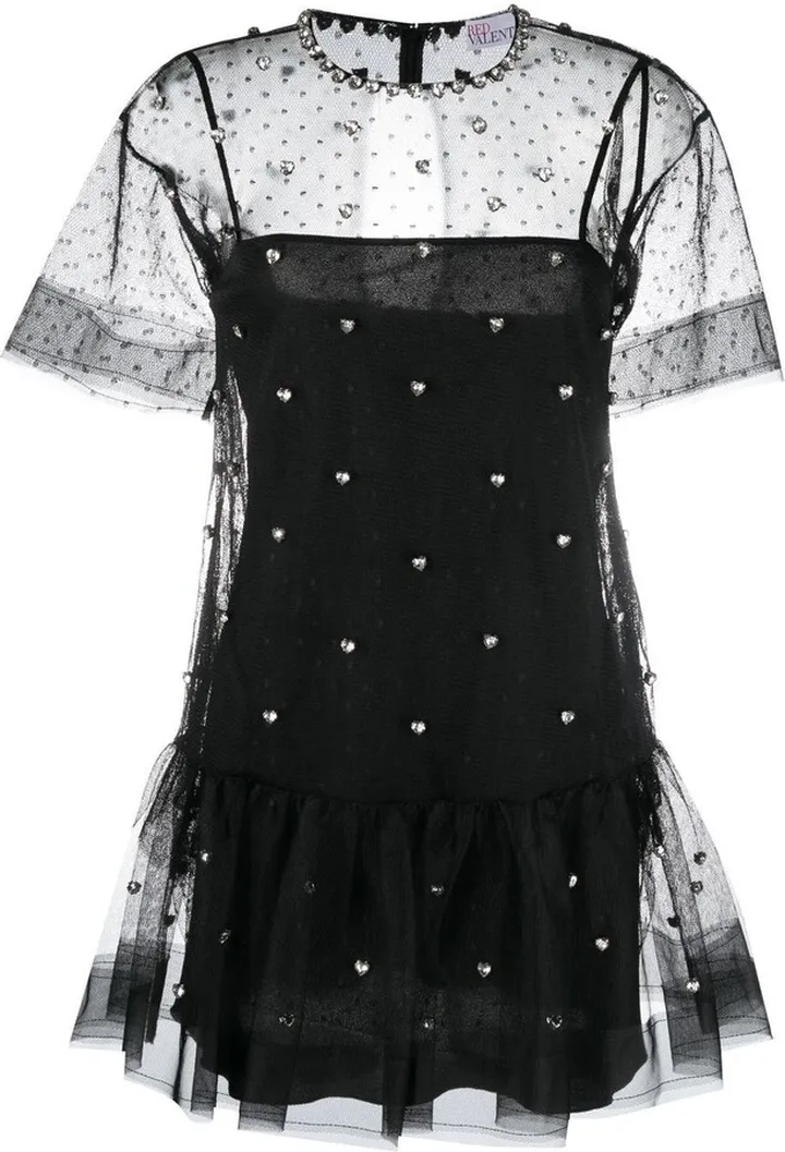 Crystal-Embellished Short-Sleeved Dress