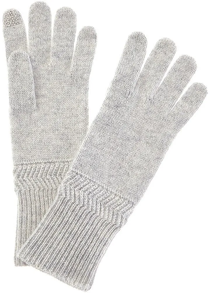Hannah Rose Herringbone Trim Cashmere Gloves