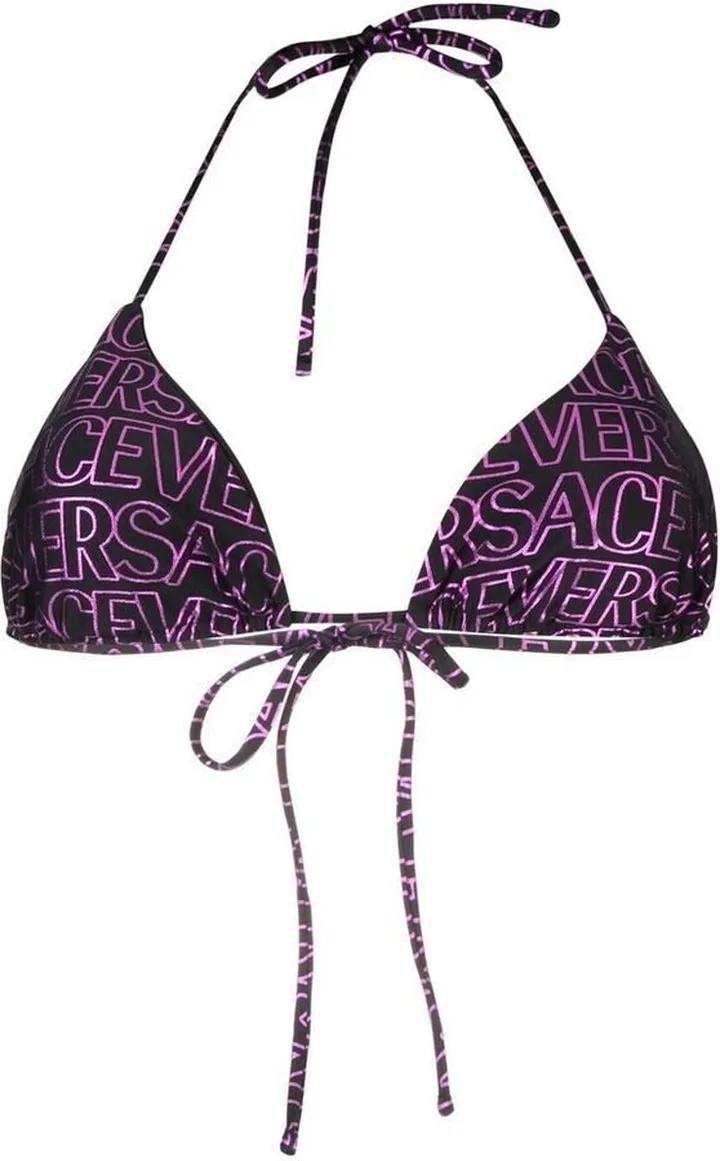 Black Logo Print Bikini Top