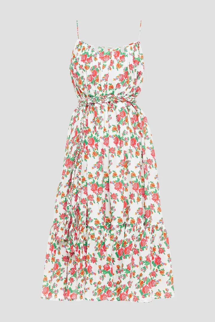 Lea gathered floral-print cotton-poplin midi dress