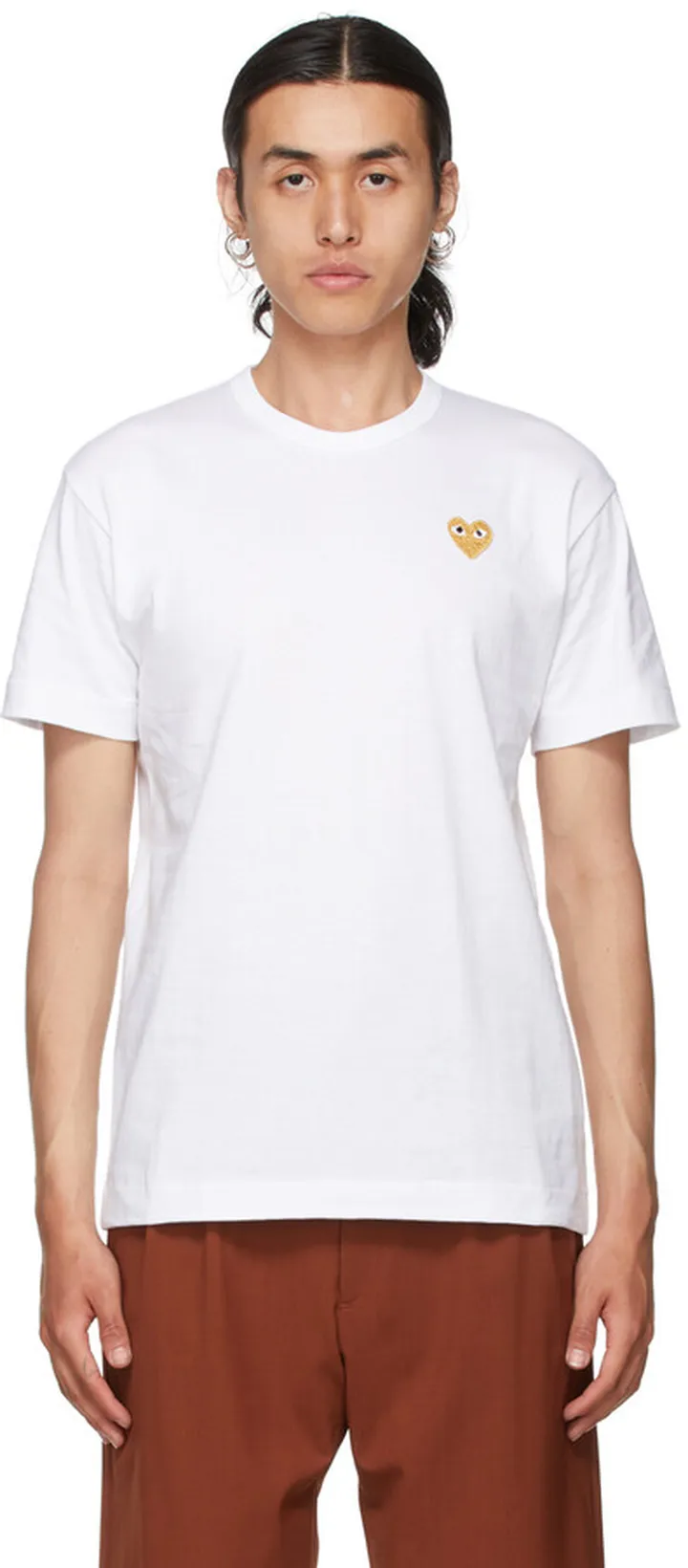 Comme des Garçons Play White & Gold Heart Patch T-Shirt