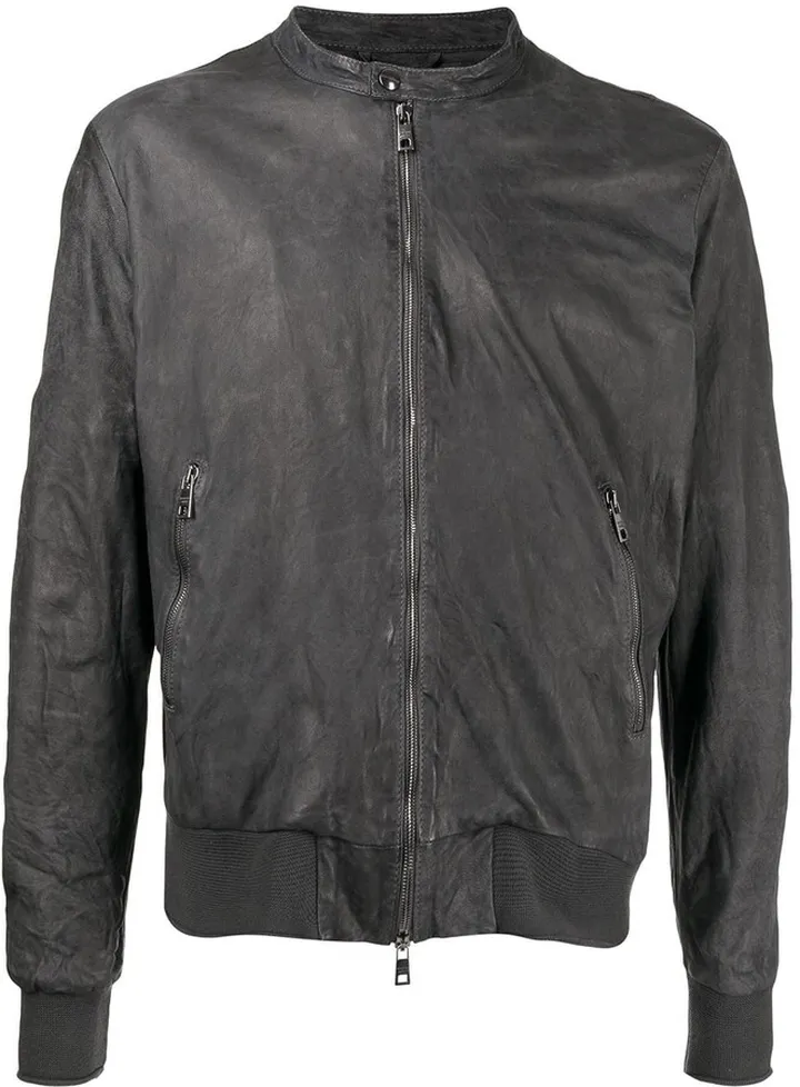 Zip-Up Leather Bomber Jacket