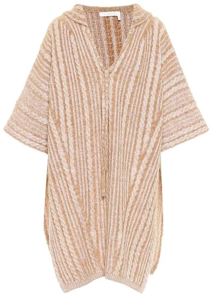 Wool and mohair-blend hooded poncho